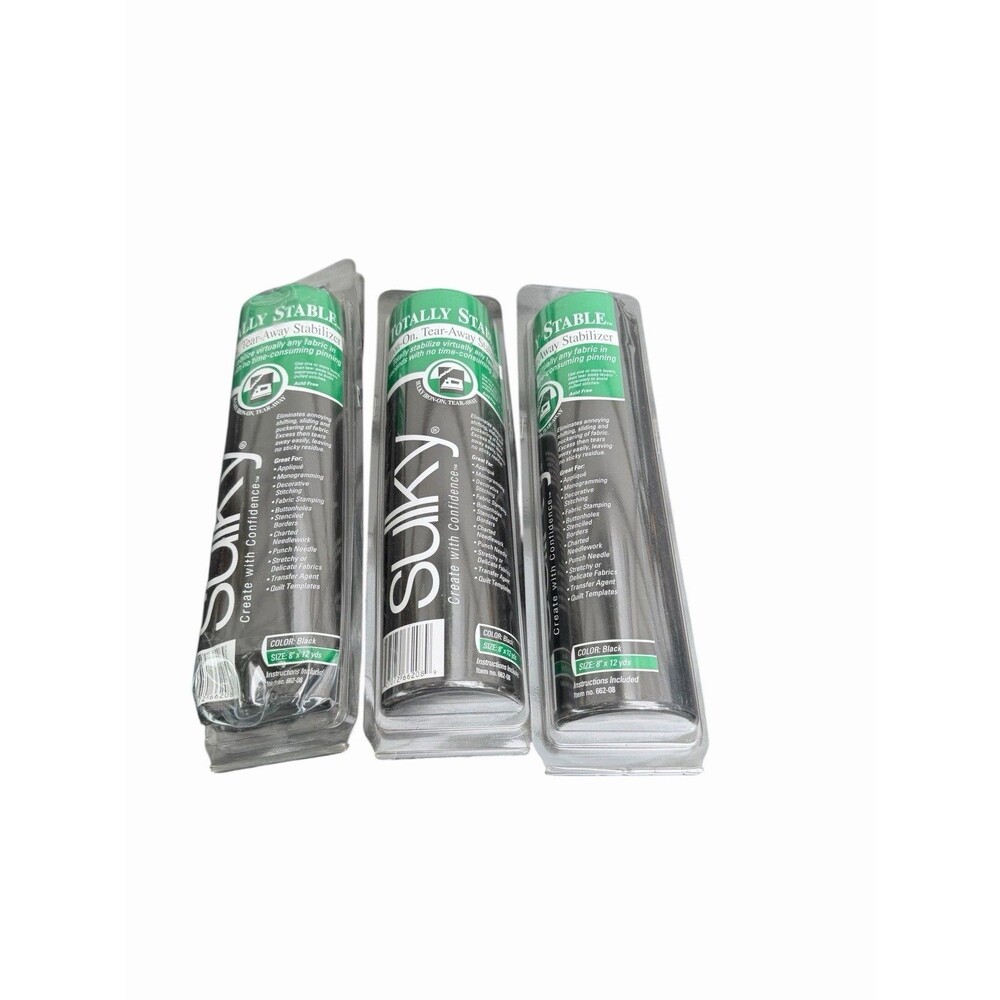 3 Sulky Totally Stable Tear Away Stabilizer Black 8" x 12 yd. Rolls Unopened